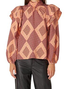 Hofmann Copenhagen Bella Geometric Puff Sleeve Blouse Peach Womens UK 38/US 6